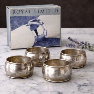 Royal Limited Silverplate Napkin Rings Set 4 VTG French Country Cottage Tablewar